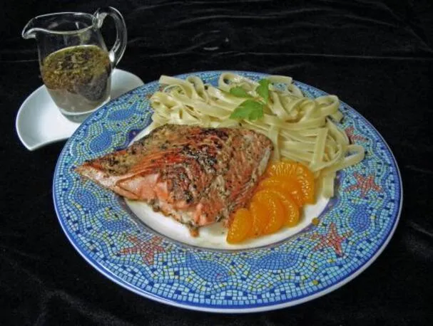 Appelsin- og balsamicolaks over pasta